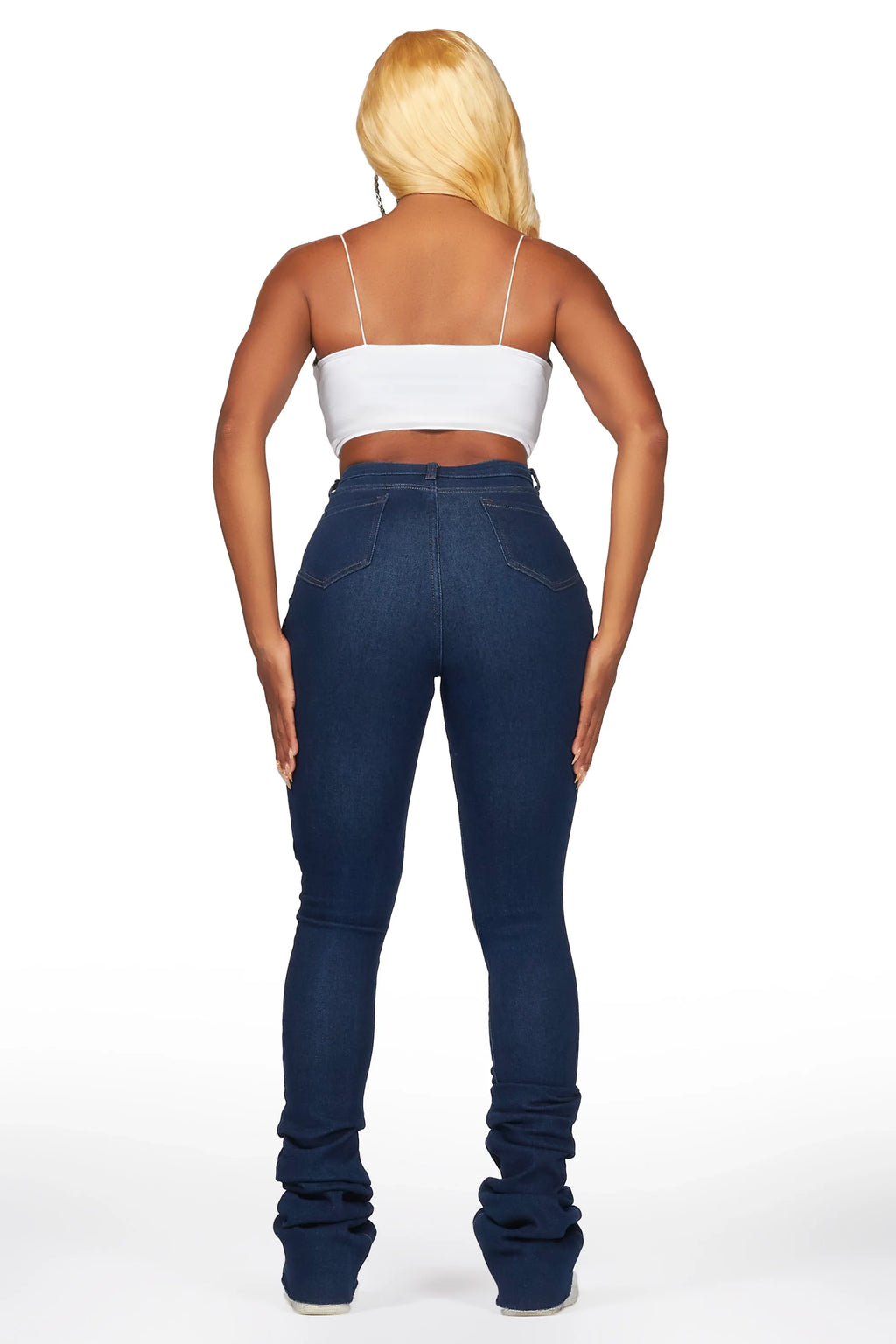 Nadine Dark Wash Distressed Super Stacked Jean