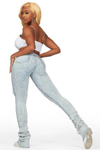Nadine Dirty Light Wash Distressed Super Stacked Jean