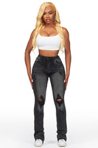 Leilany Black Stacked Flare Jean