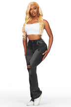 Leilany Black Stacked Flare Jean