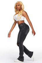 Leilany Black Stacked Flare Jean