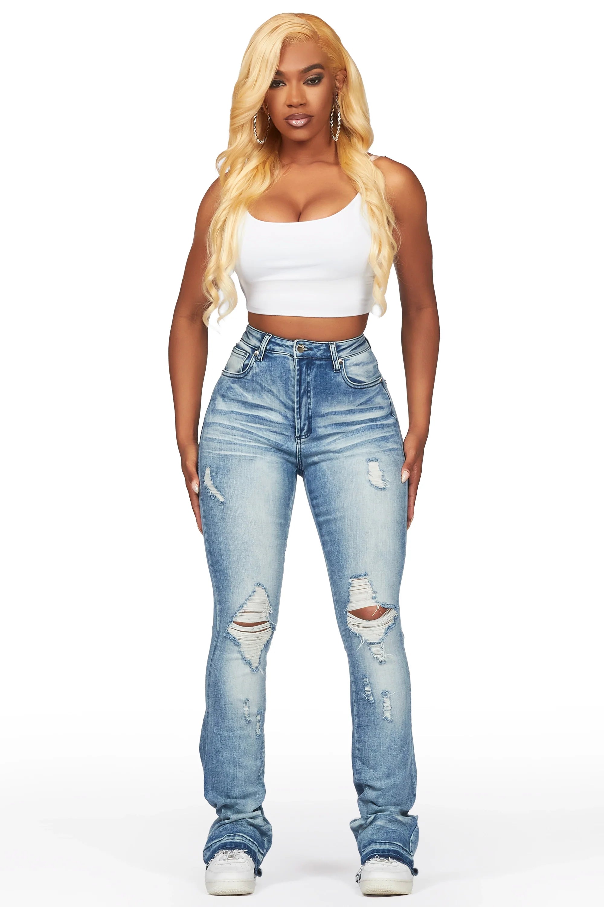 Leilany Light Wash Stacked Flare Jean