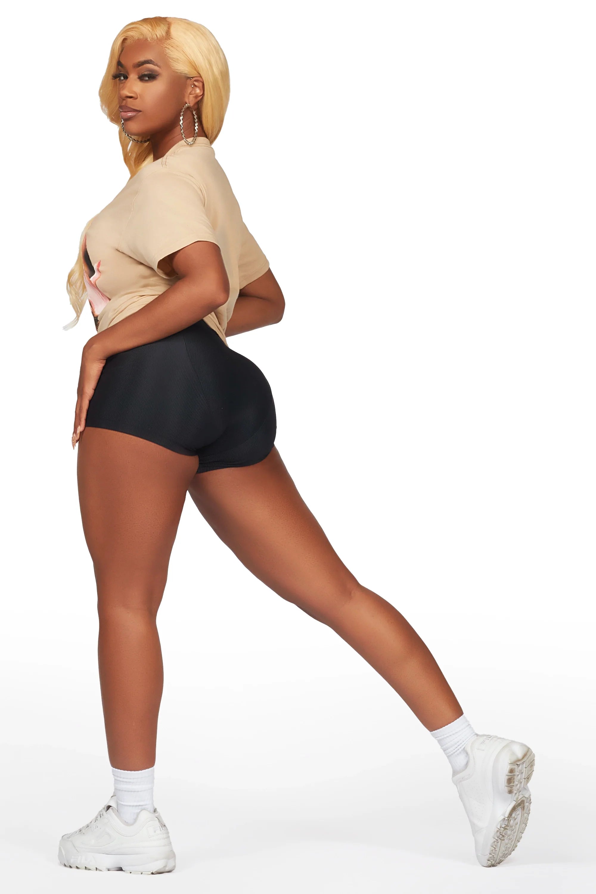 Eyes Up Here Beige Oversized T-Shirt