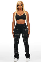 Vicky Black Rhinestone Super Stacked Jean