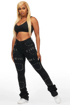 Vicky Black Rhinestone Super Stacked Jean