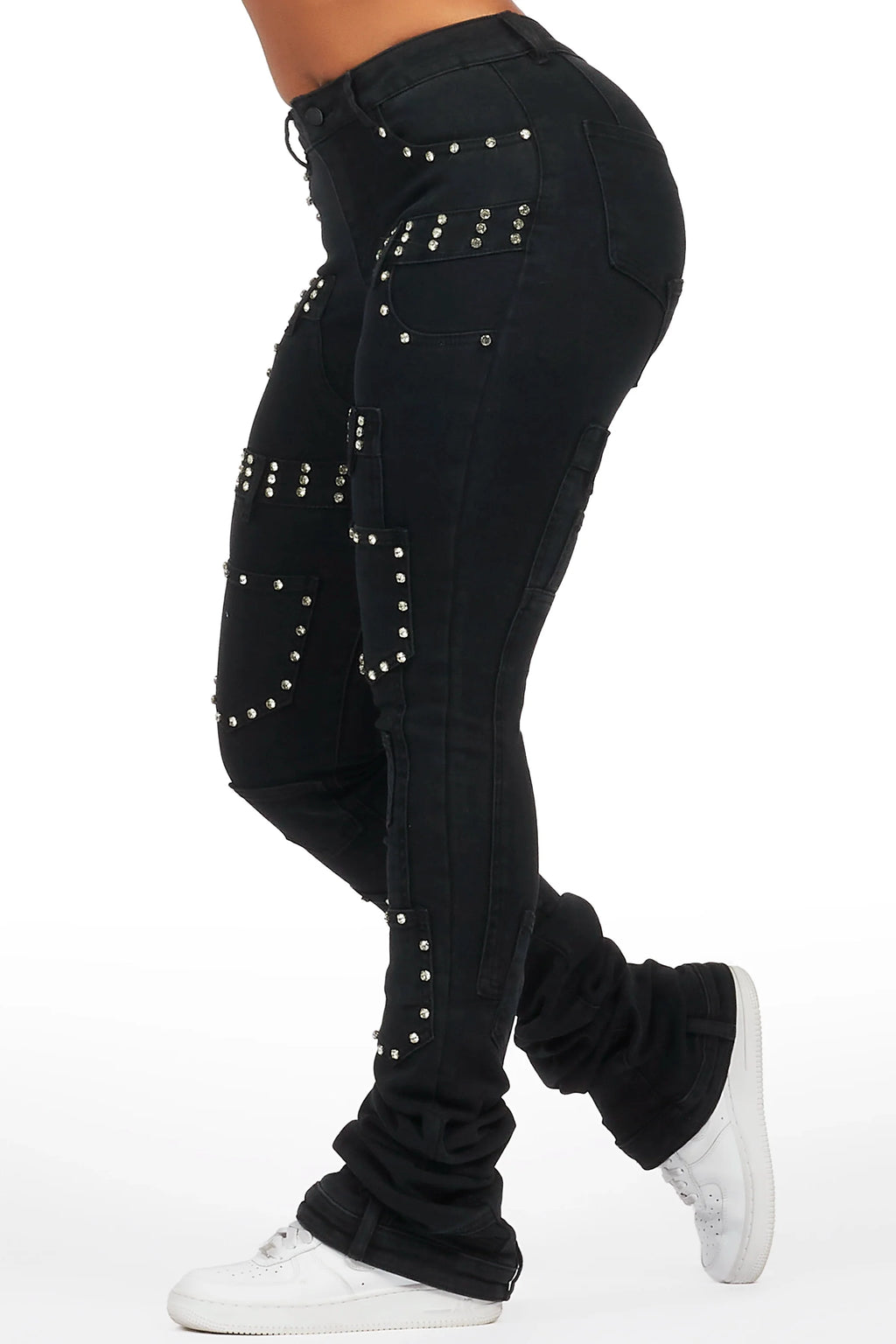 Vicky Black Rhinestone Super Stacked Jean