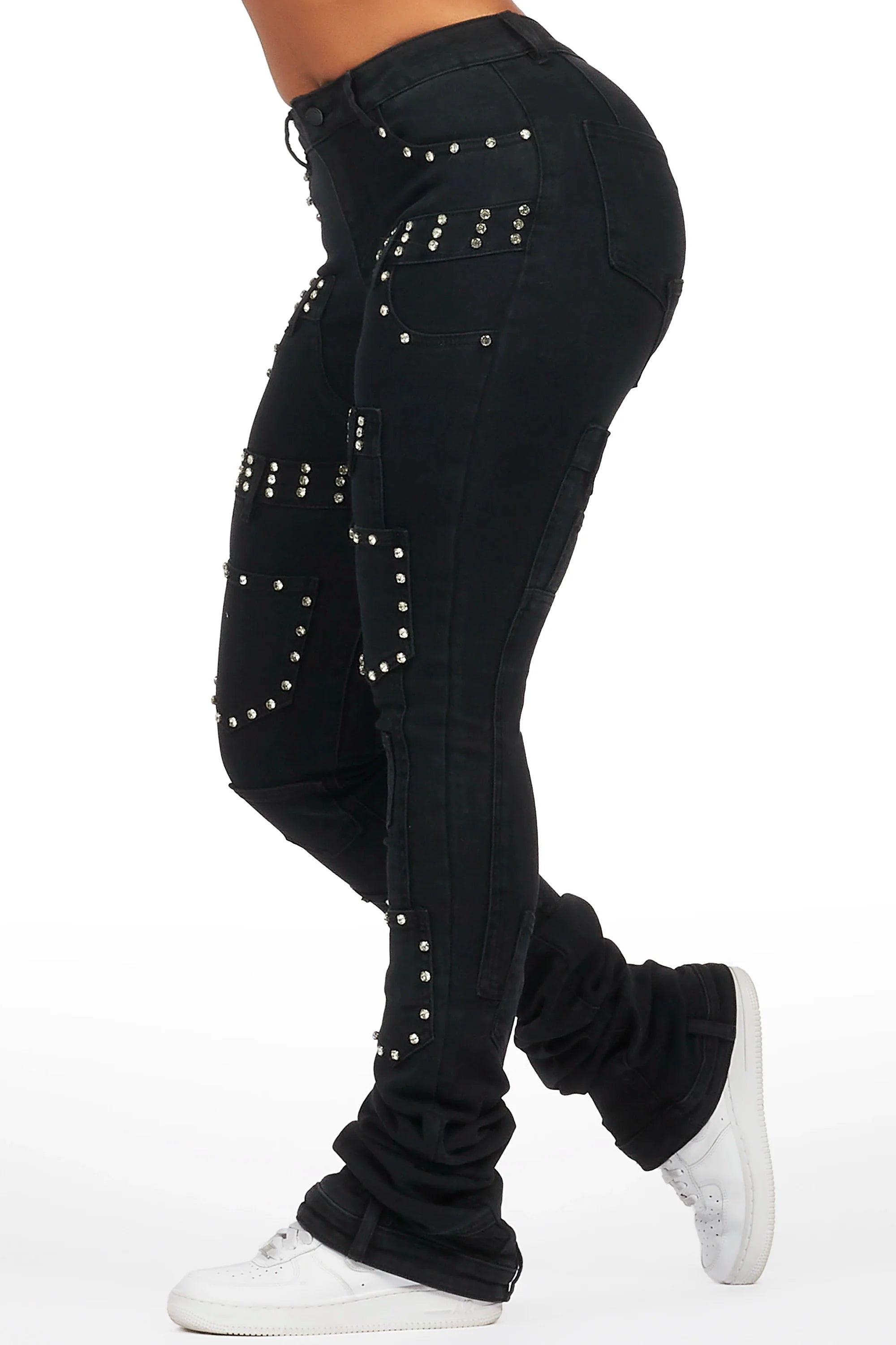 Vicky Black Rhinestone Super Stacked Jean