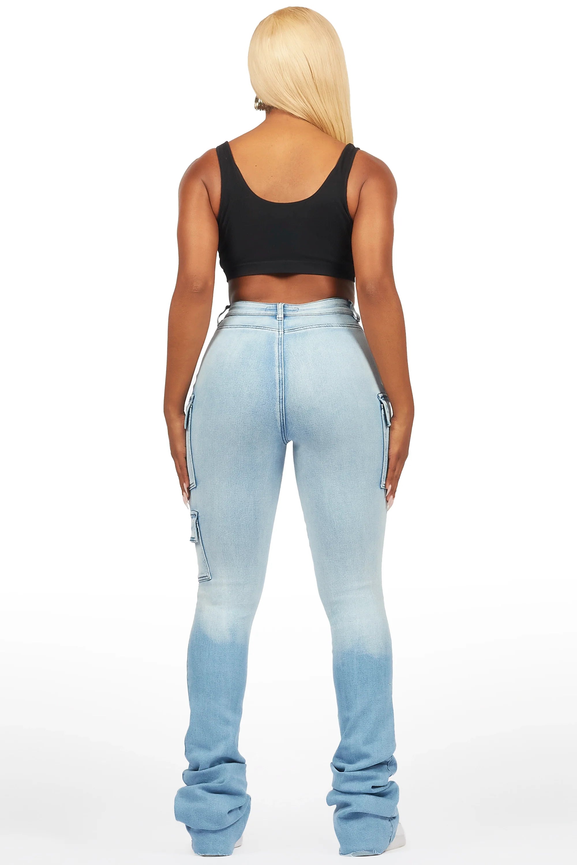 Vixen Light Wash Distressed Cargo Super Stacked Jean