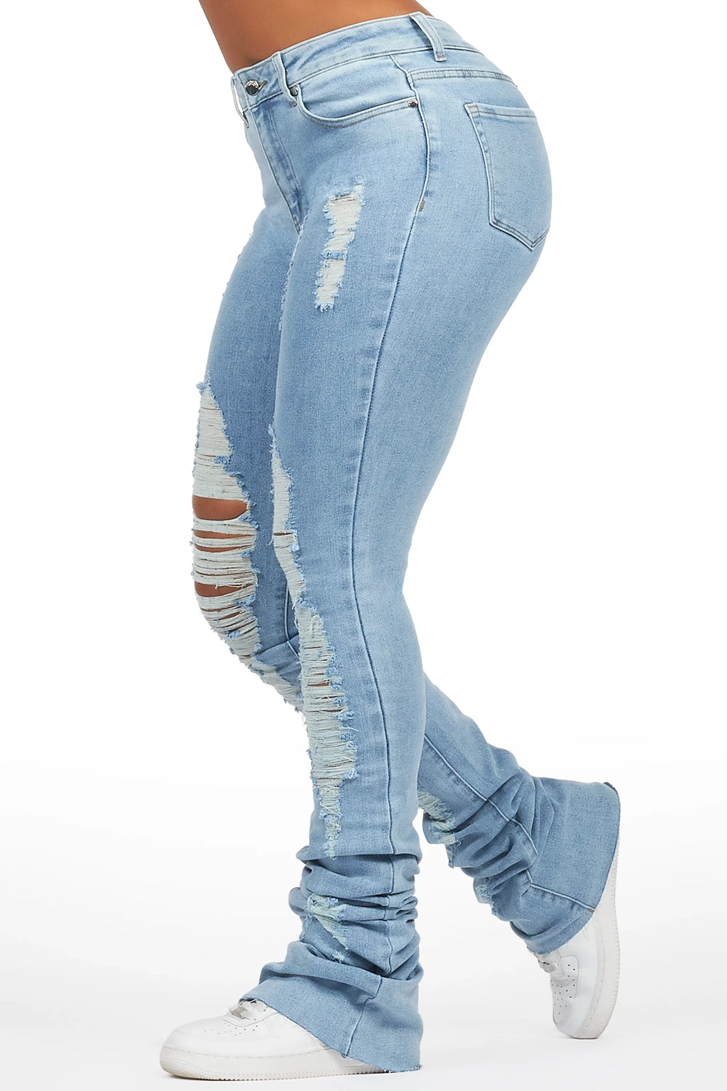 Got A Crush Light Wash Distressed Super Stacked Jean