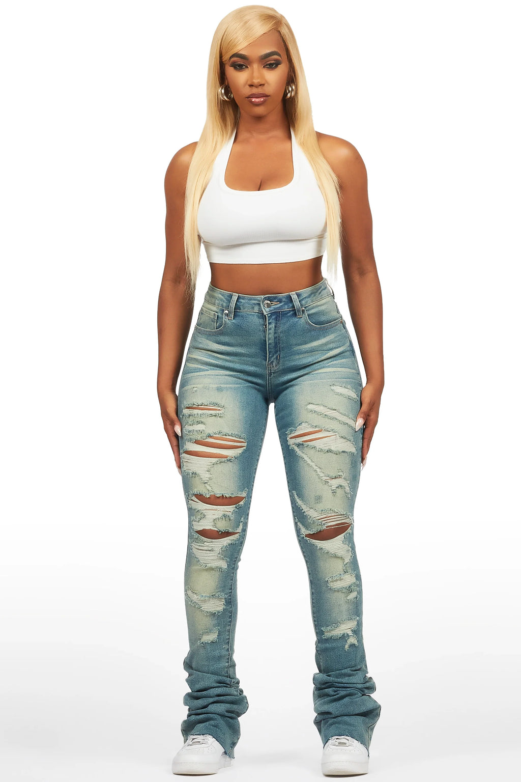 Teyja Light Wash Distressed Super Stacked Jean
