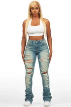 Teyja Light Wash Distressed Super Stacked Jean