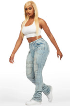 Vicky Light Wash Rhinestone Super Stacked Jean