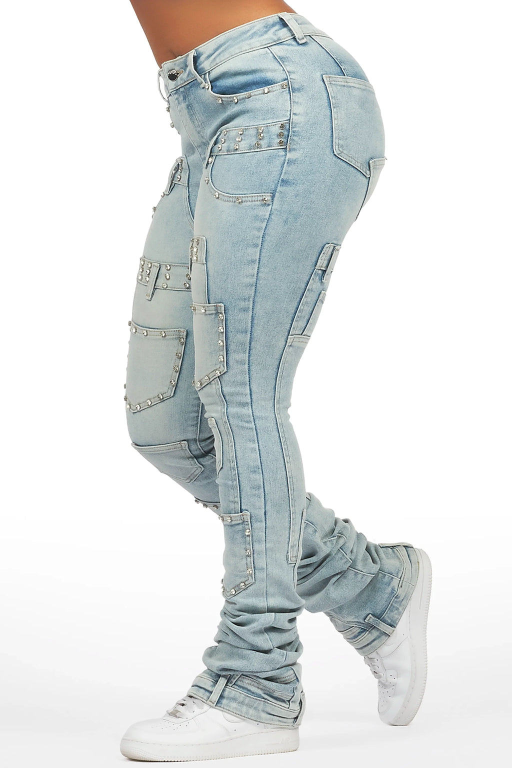 Vicky Light Wash Rhinestone Super Stacked Jean