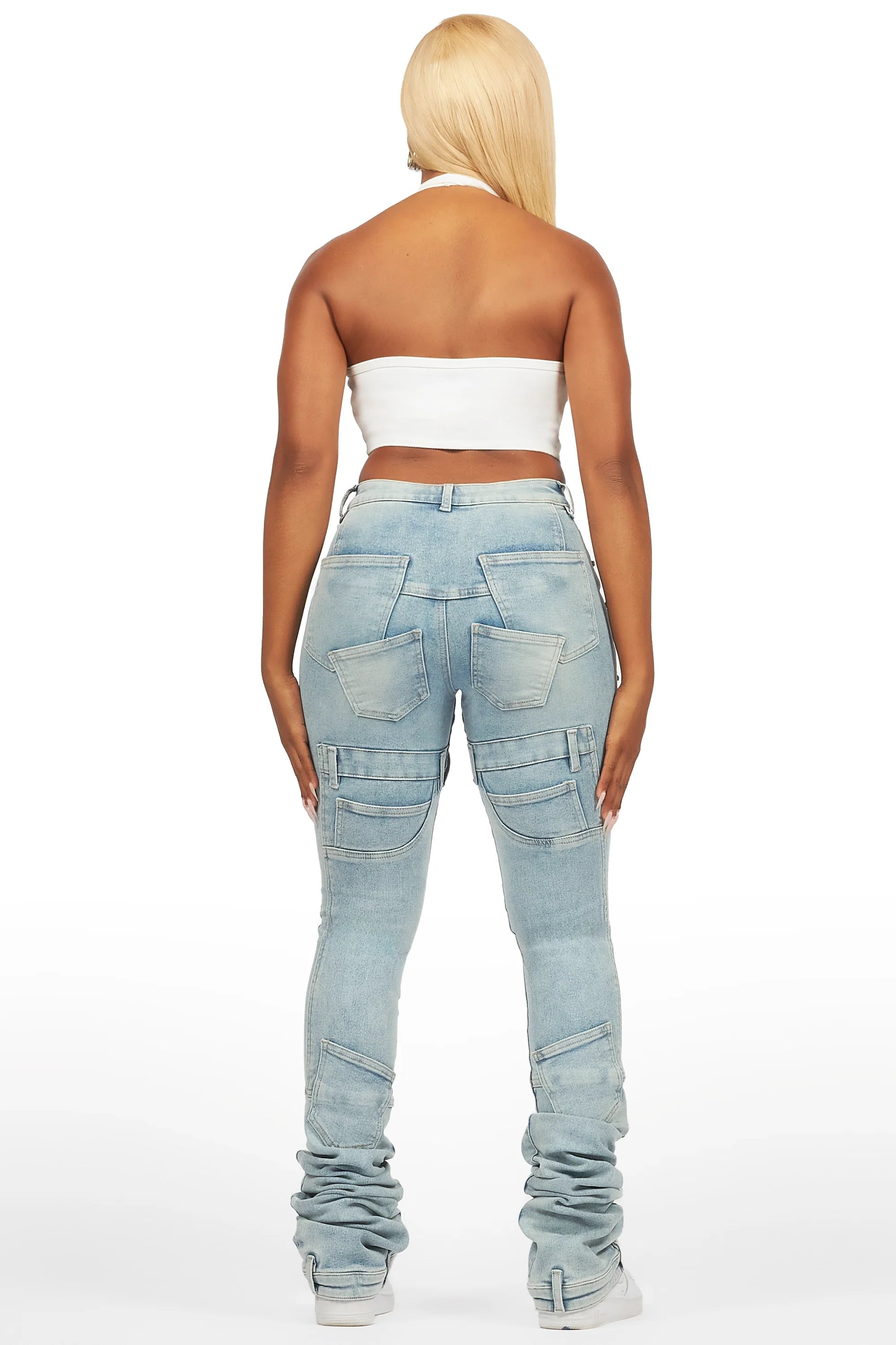 Vicky Light Wash Rhinestone Super Stacked Jean