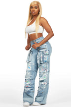 Melyssa Light Wash Painted Wide Leg Jean