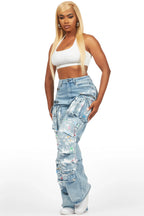 Melyssa Light Wash Painted Wide Leg Jean