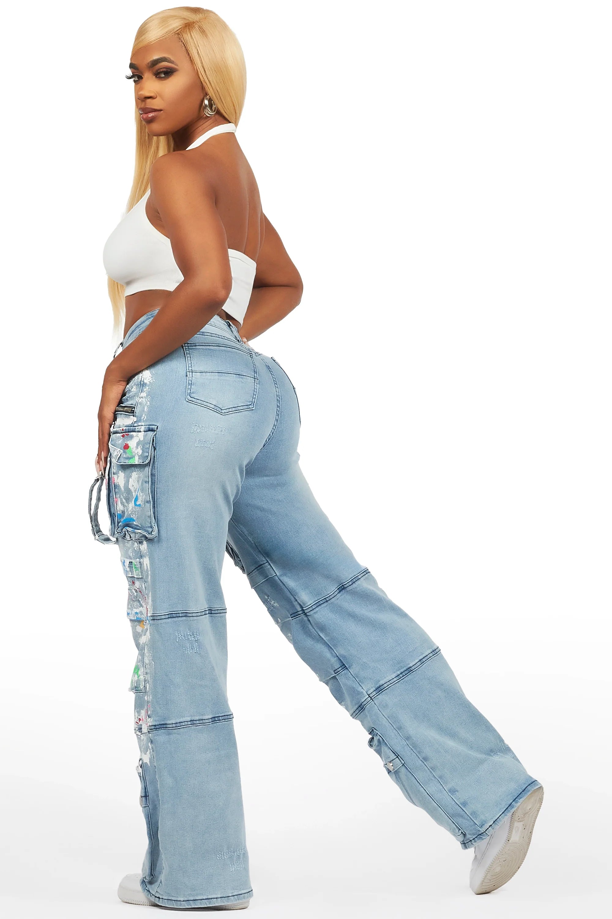 Melyssa Light Wash Painted Wide Leg Jean