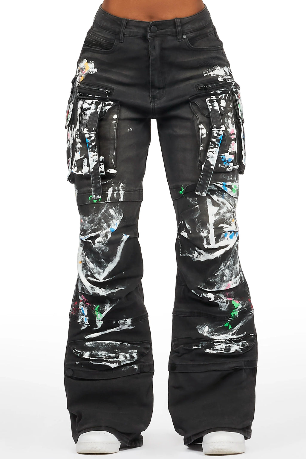 Melyssa Black Painted Wide Leg Jean