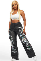 Melyssa Black Painted Wide Leg Jean
