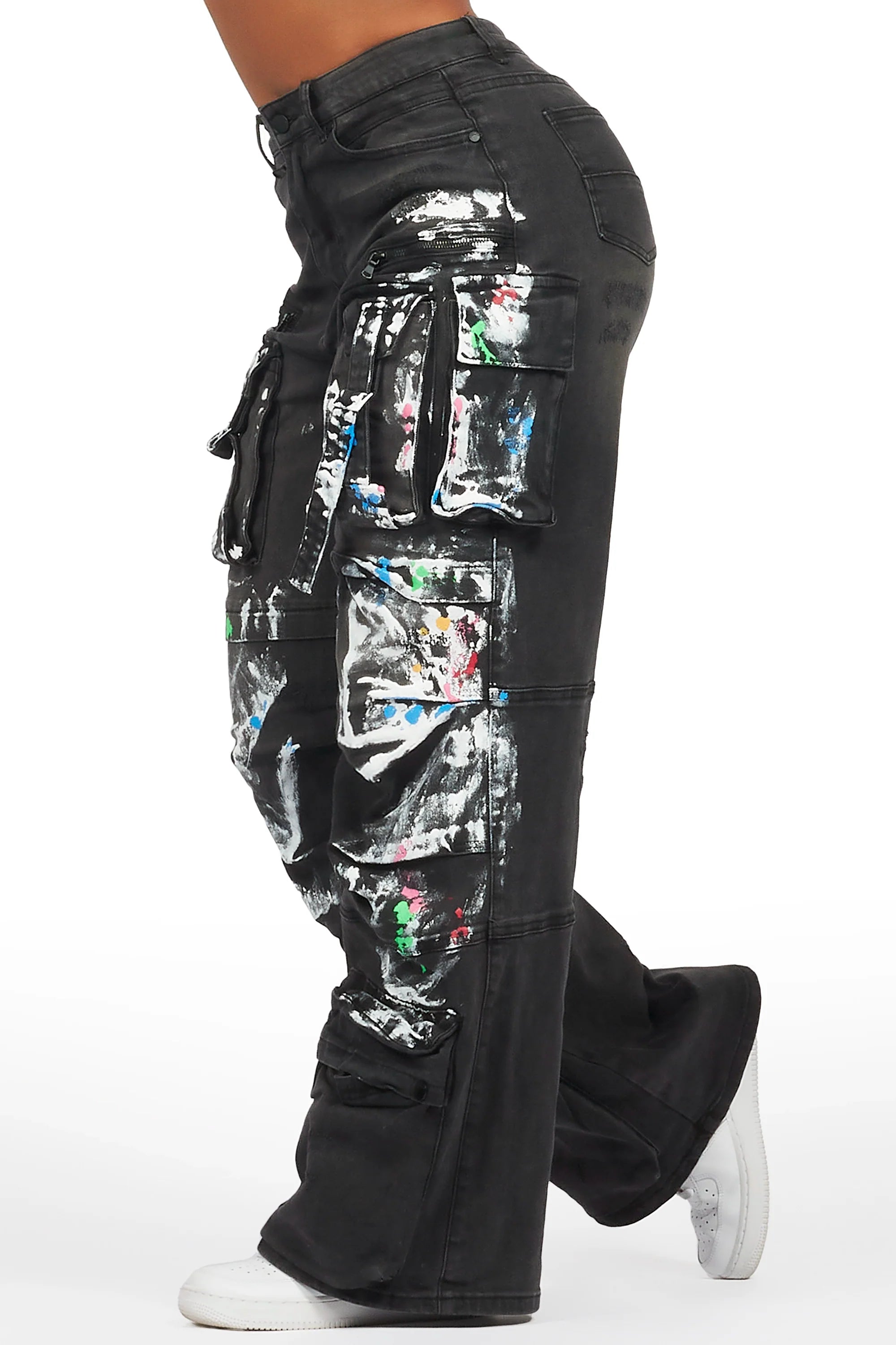 Melyssa Black Painted Wide Leg Jean