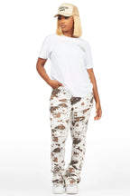 Zariyah Cow Print Stacked Flare Jean