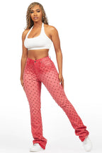 Sareka Red Rhinestone Stacked Flare Jean