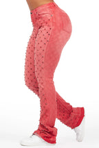 Sareka Red Rhinestone Stacked Flare Jean