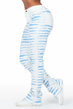 Melany White/Blue Stacked Flared Jean