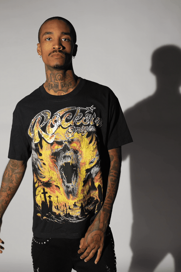 Brun Black Graphic Rhinestone T-Shirt