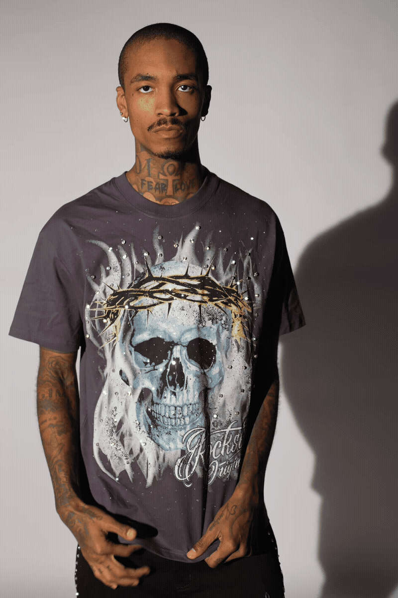 Blaise Grey Graphic Rhinestone T-Shirt