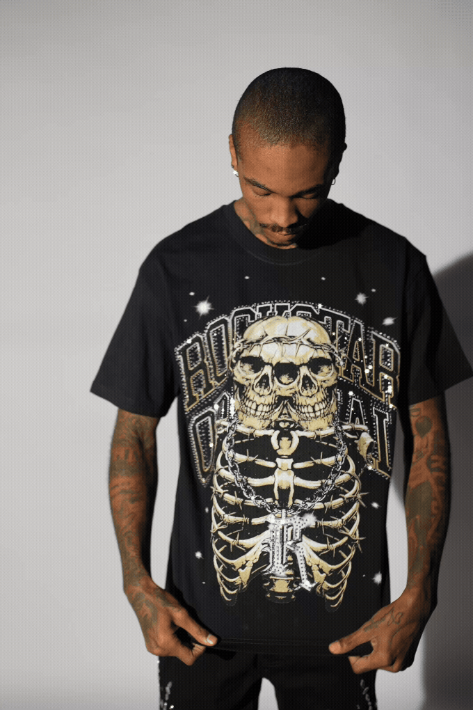 Krock Black Graphic Rhinestone T-Shirt