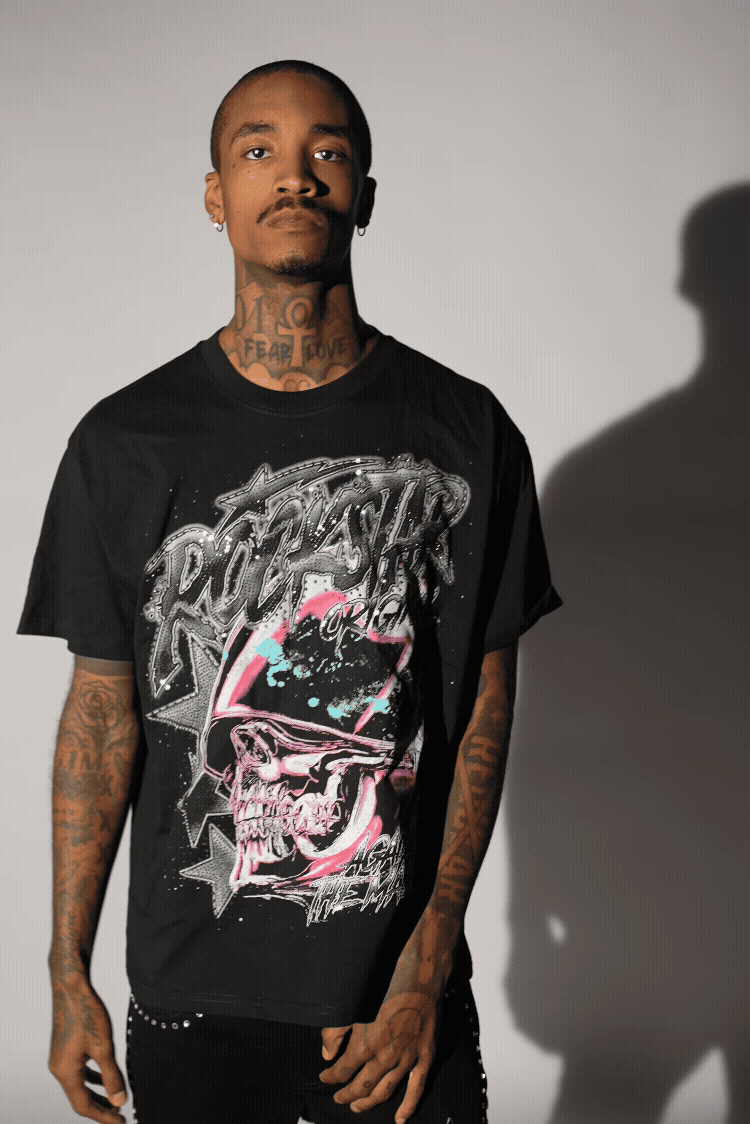 Outerworld Black Graphic Rhinestone T-Shirt