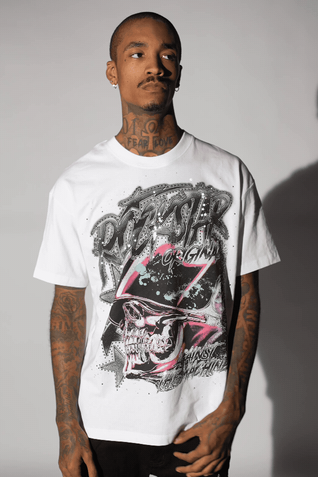 Outerworld White Graphic Rhinestone T-Shirt