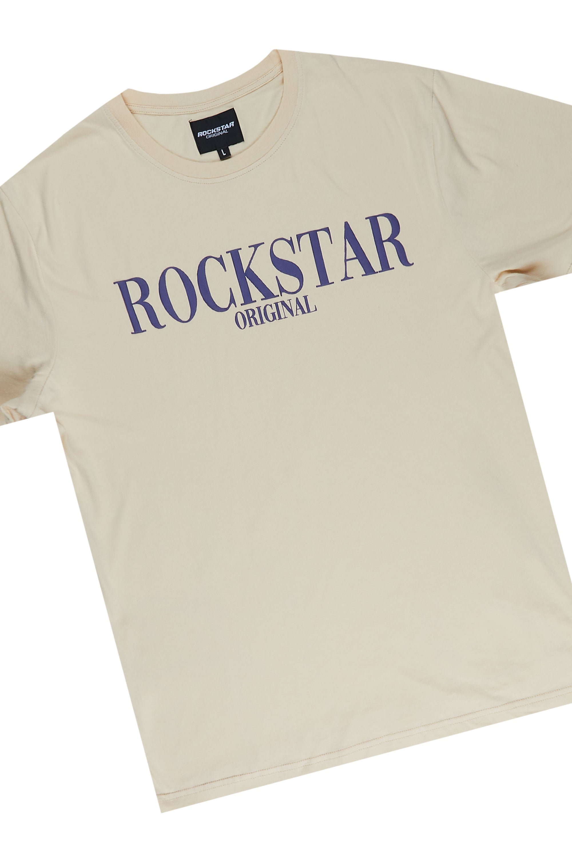 Octavio Beige/Navy Basic T-Shirt Short Set