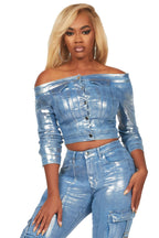 Lovera Light Wash Foiled Denim Jacket