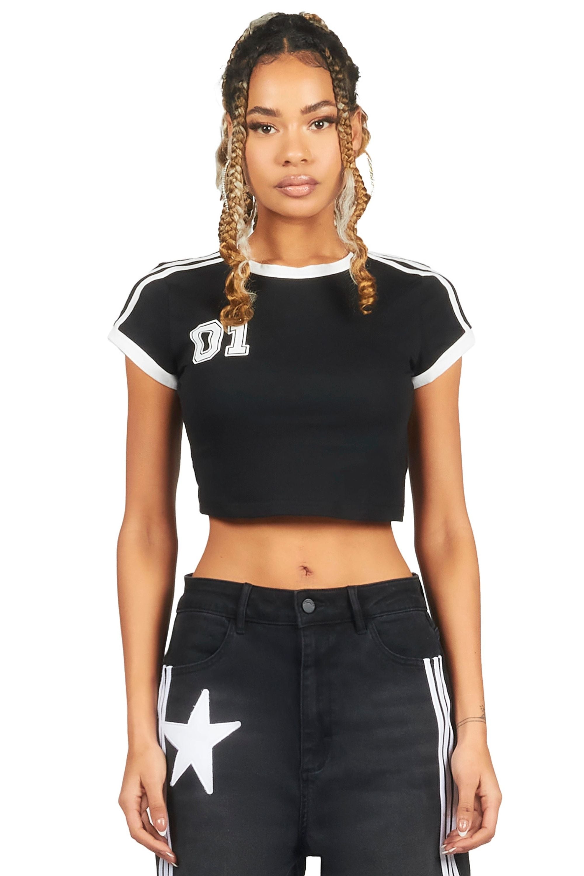 Jeanine Black Crop T-Shirt