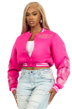 Beunca Hot Pink Rhinestone Varsity Jacket