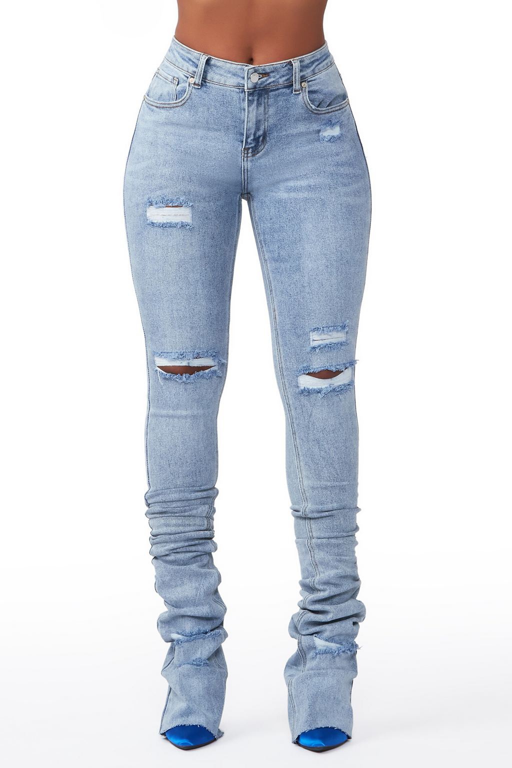 Playing Games Light Wash Distressed Super Stacked Jean