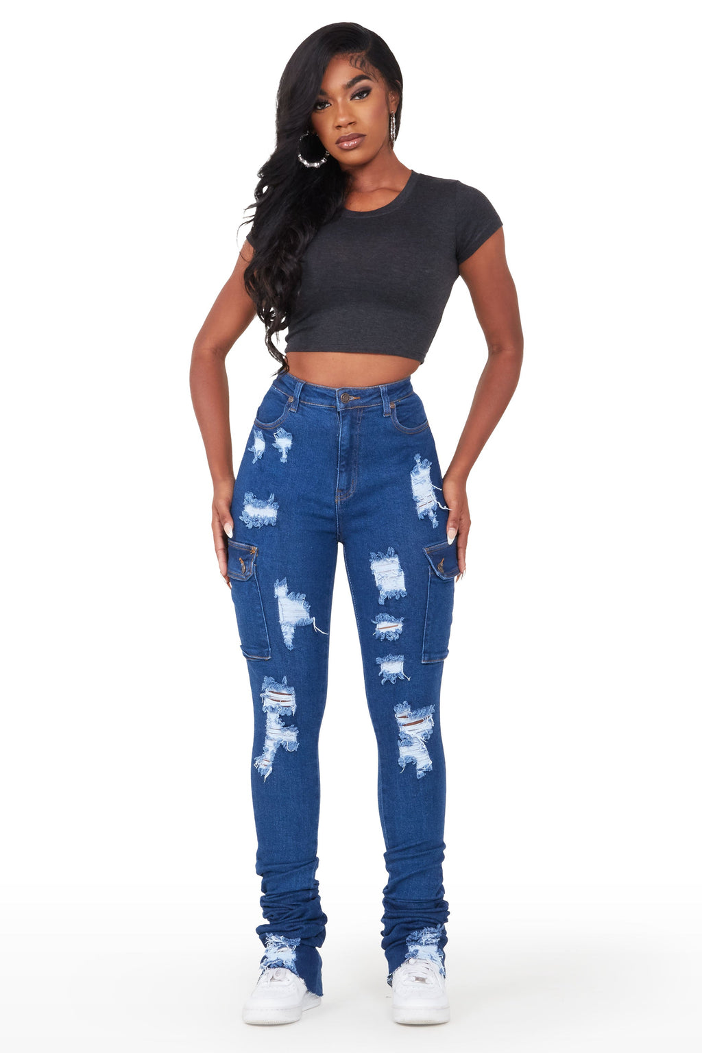 Pippen Dark Wash Cargo Super Stacked Jean