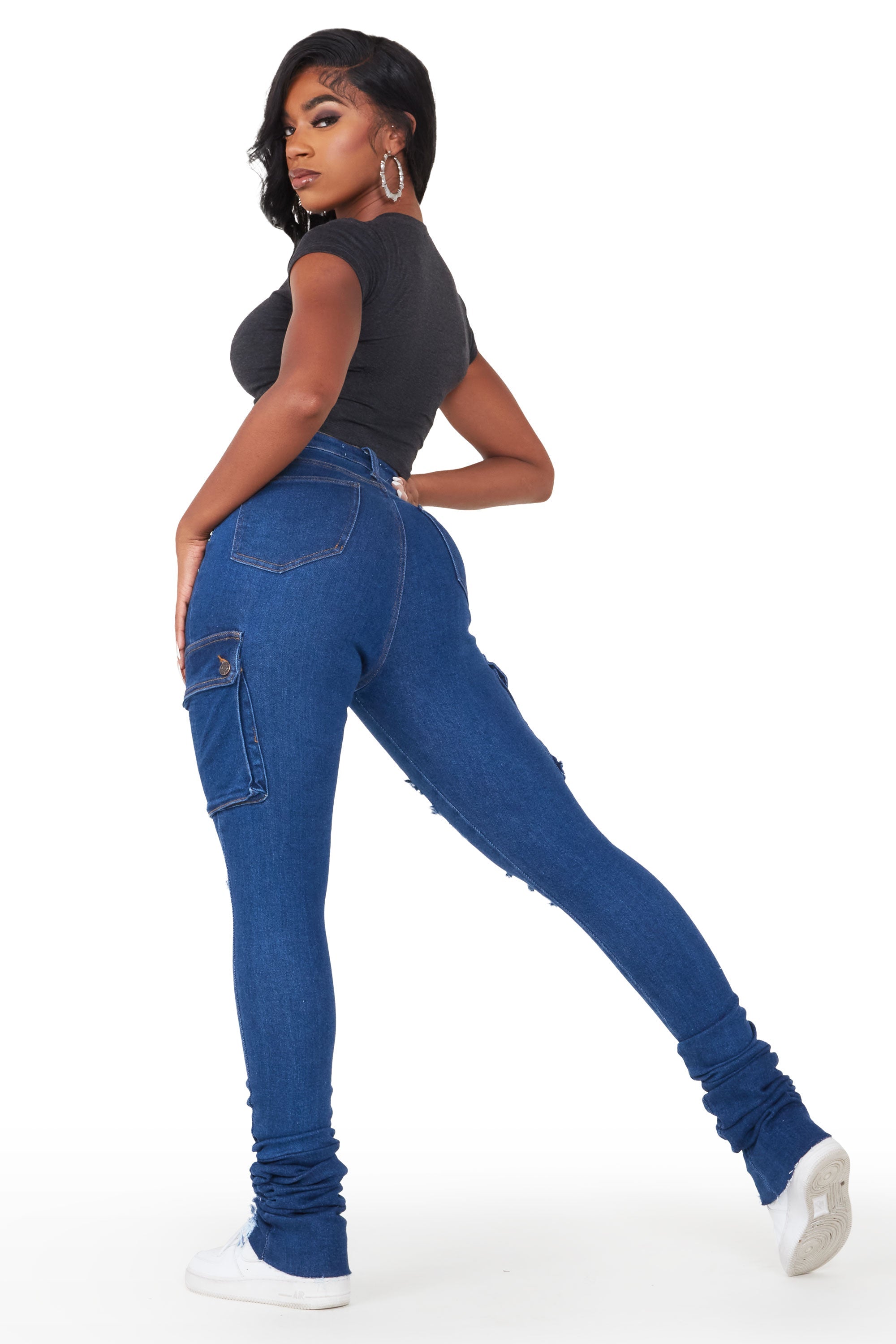 Pippen Dark Wash Cargo Super Stacked Jean