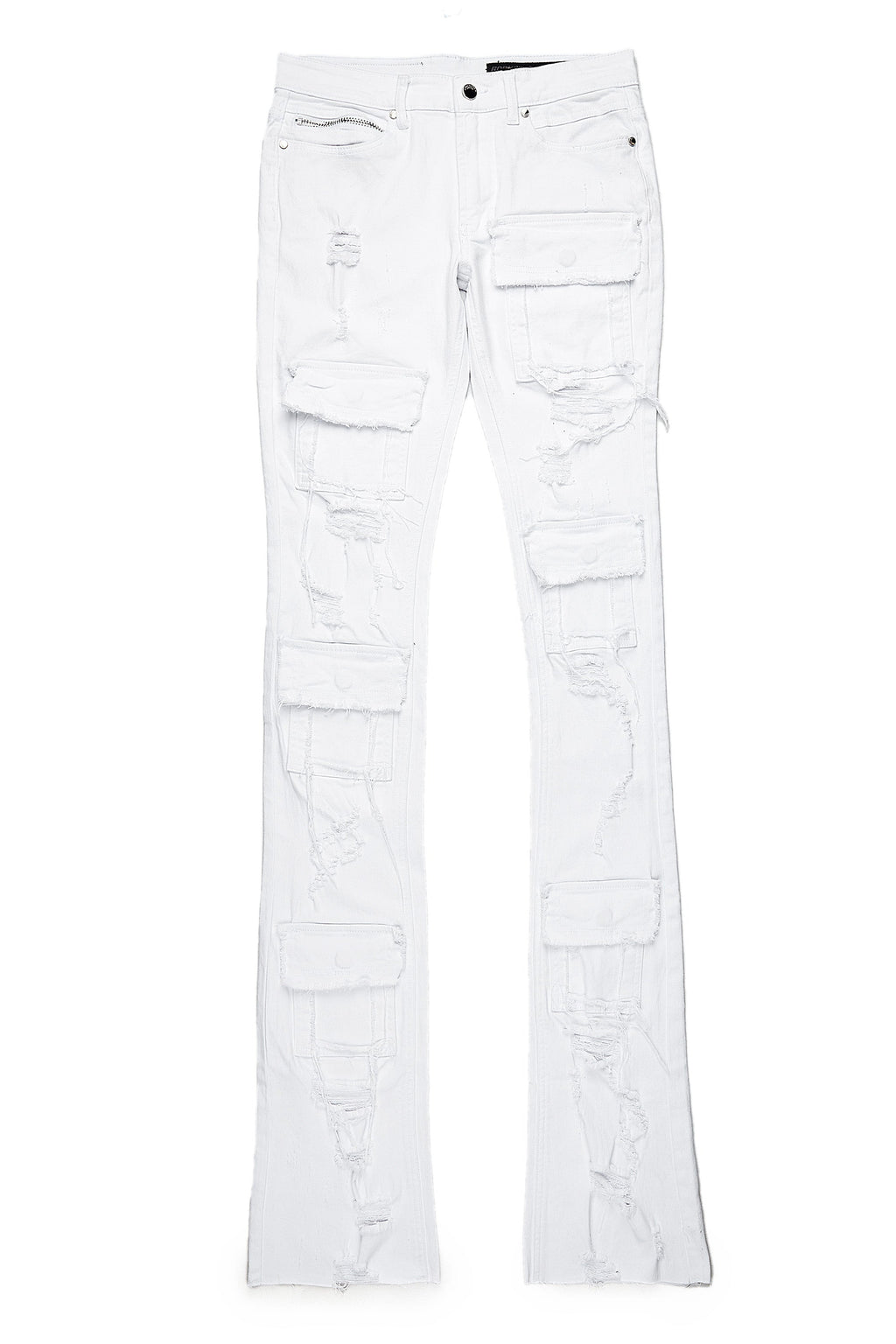 Pooja White Super Stacked Flare Jean