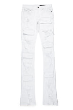 Pooja White Super Stacked Flare Jean