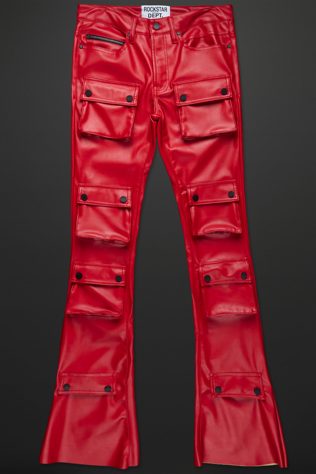 Remi Red Faux Leather Stacked Flare Jean