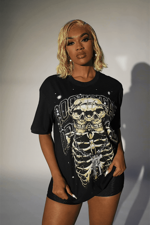 Iyonna Black Rhinestone Short Sleeve Tee