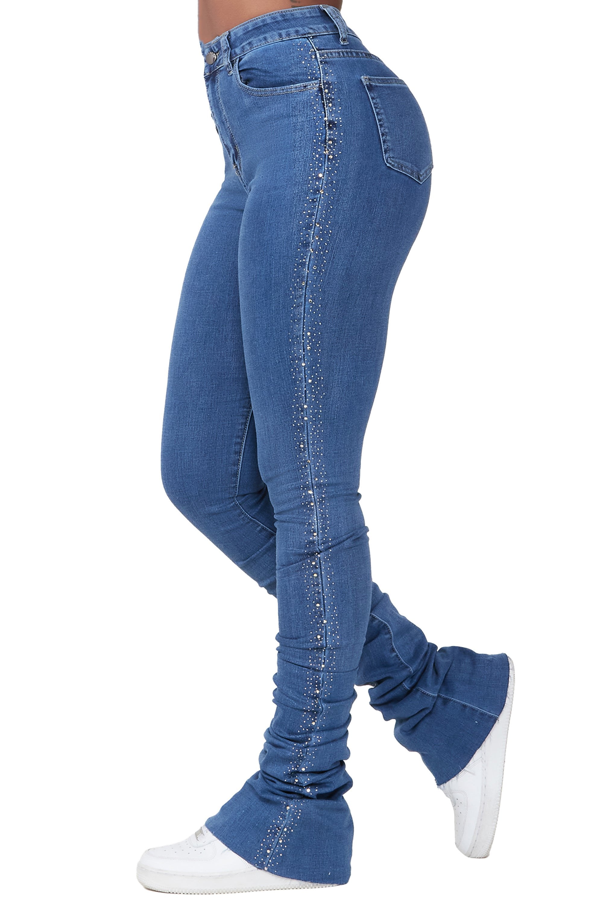 Elliana Med. Wash Rhinestone Detail Super Stacked Jean