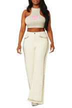Leila Beige Studded Wide Leg Jean