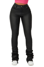 Pay Attention Black PU Super Stacked Flare Pant