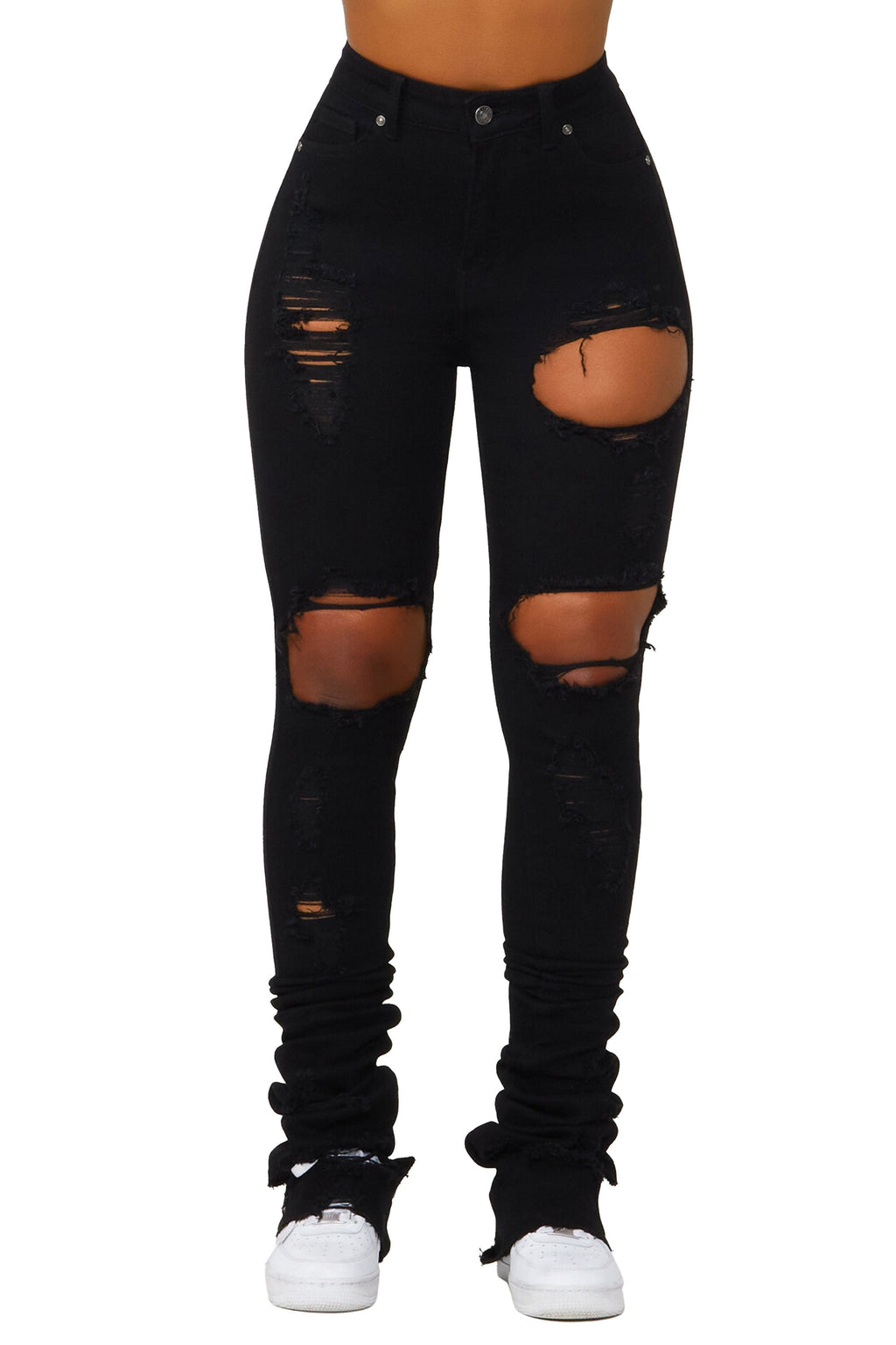 Sheana Black Distressed Super Stacked Jean