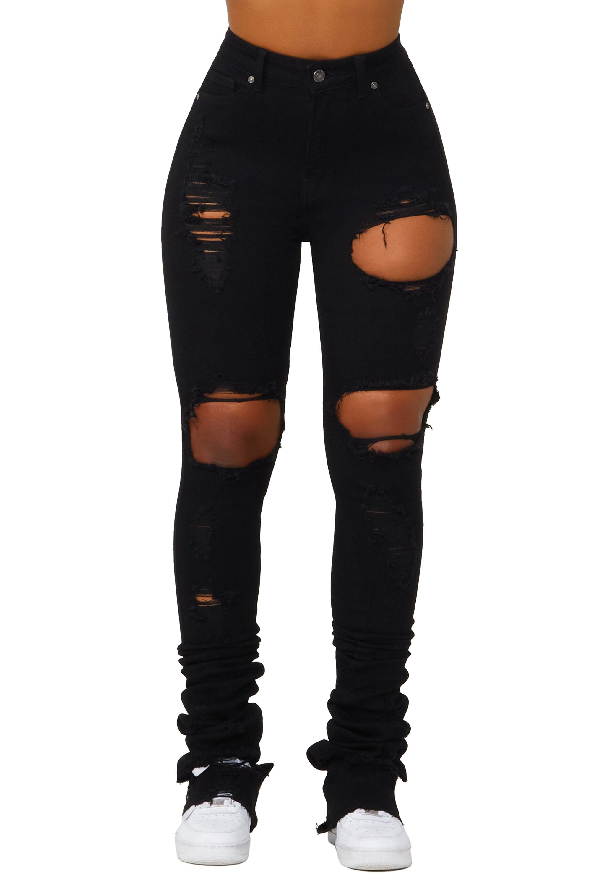 Sheana Black Distressed Super Stacked Jean