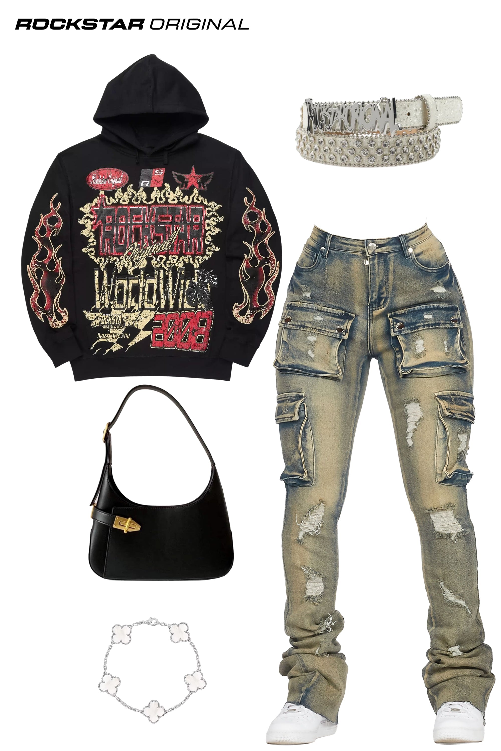 Noor Tinted Dark Wash Cargo Super Stacked Jean